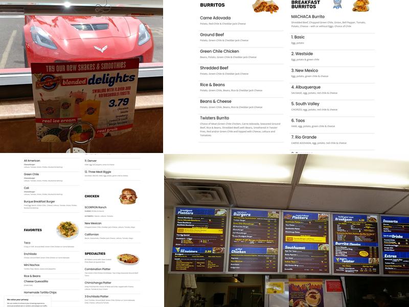 Twisters Burgers and Burritos Menu