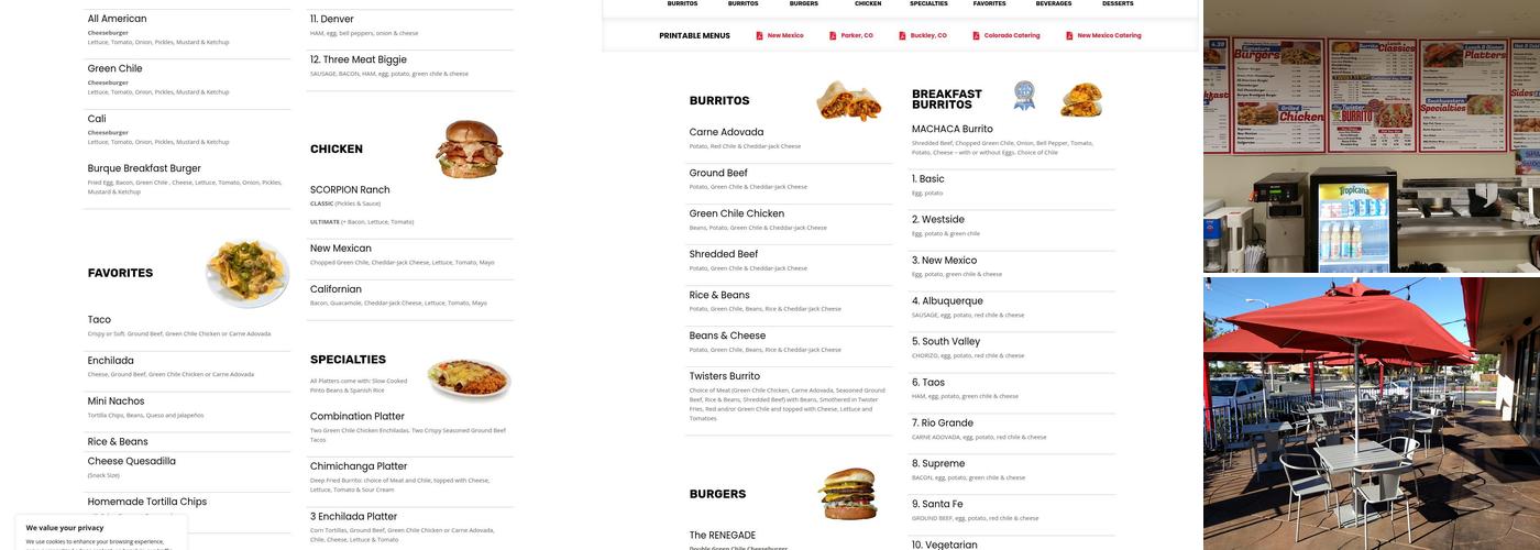 Twisters Burgers and Burritos Menu