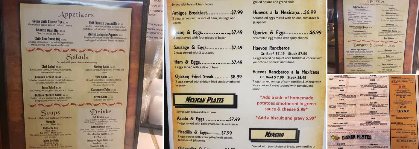 Amigos Mexican Restaurant Menu