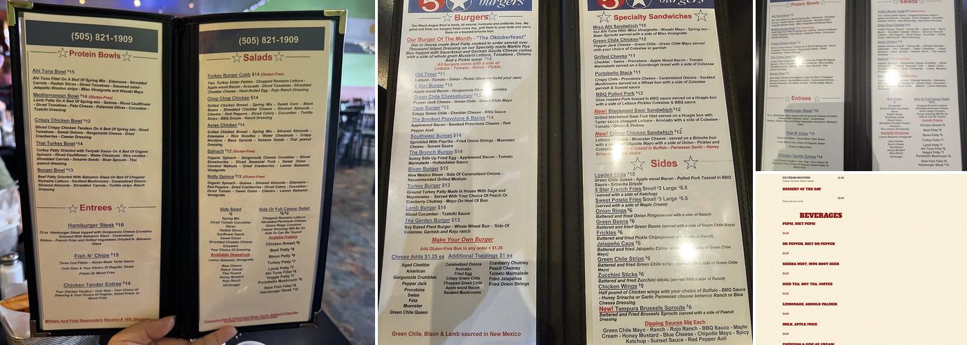 5 Star Burgers Menu