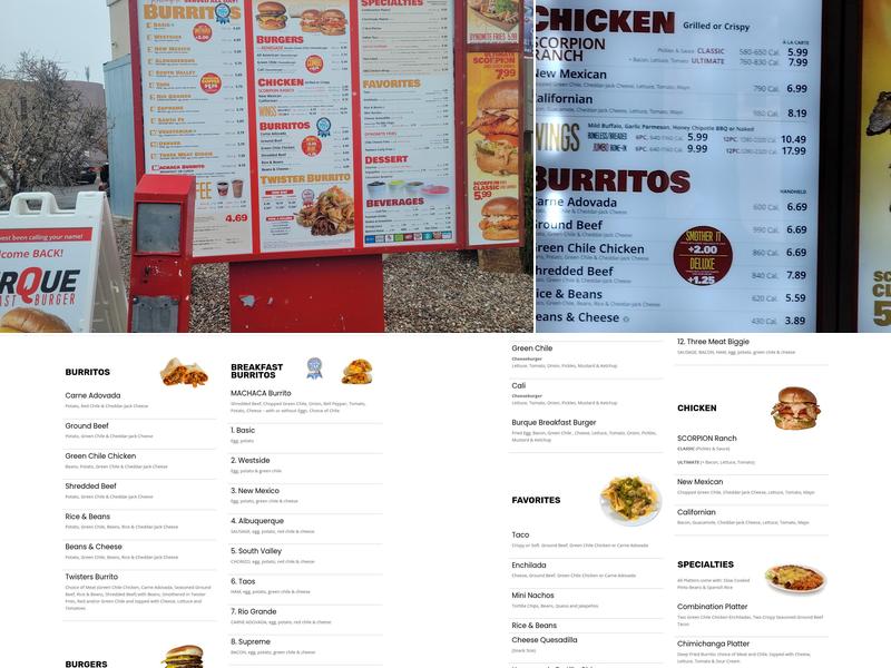 Twisters Burgers and Burritos Menu