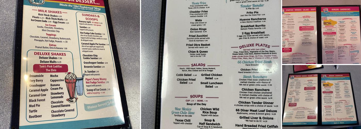 66 Diner Menu