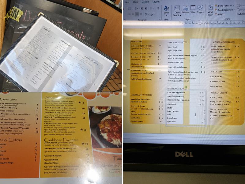 Talking Drums African & Caribbean Grill Menu