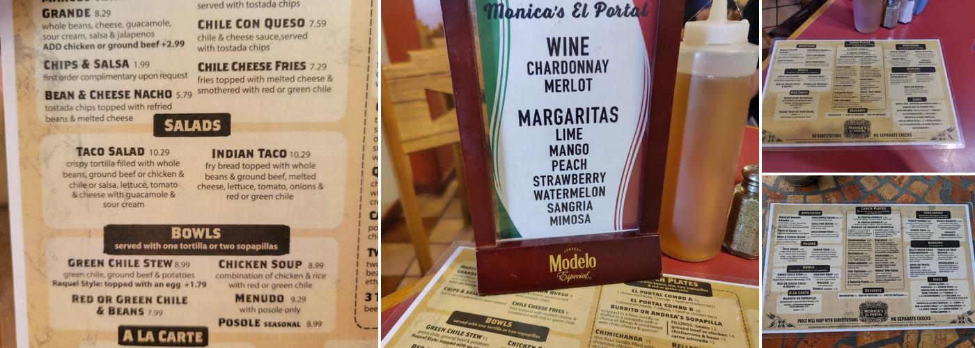 Monica's El Portal Menu