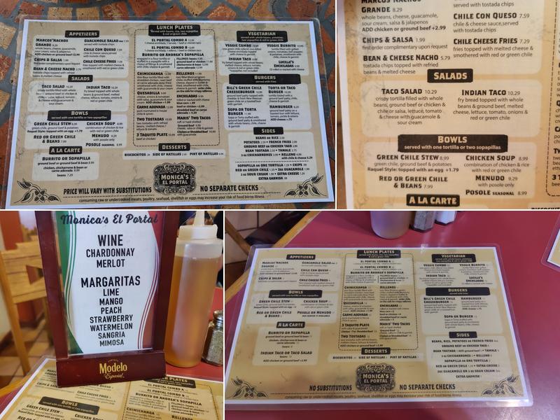 Monica's El Portal Menu