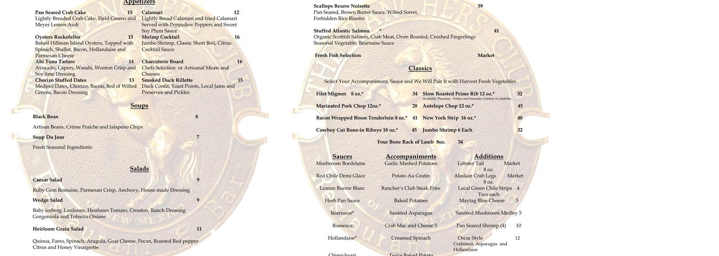 The Ranchers Club of New Mexico Menu