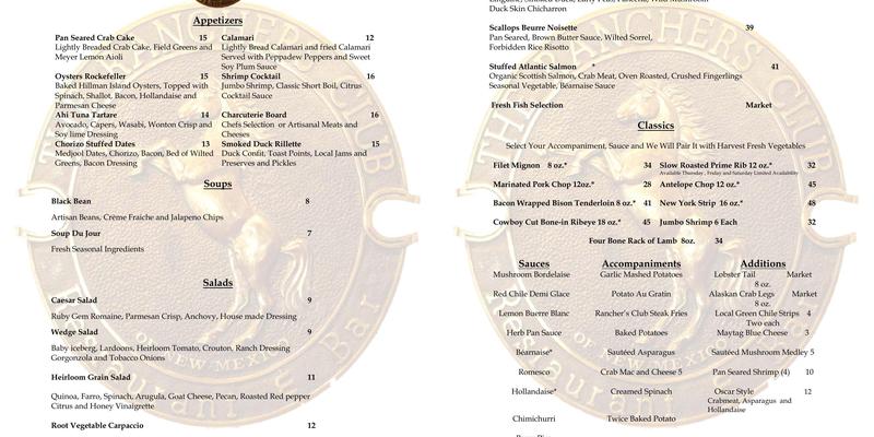 The Ranchers Club of New Mexico Menu