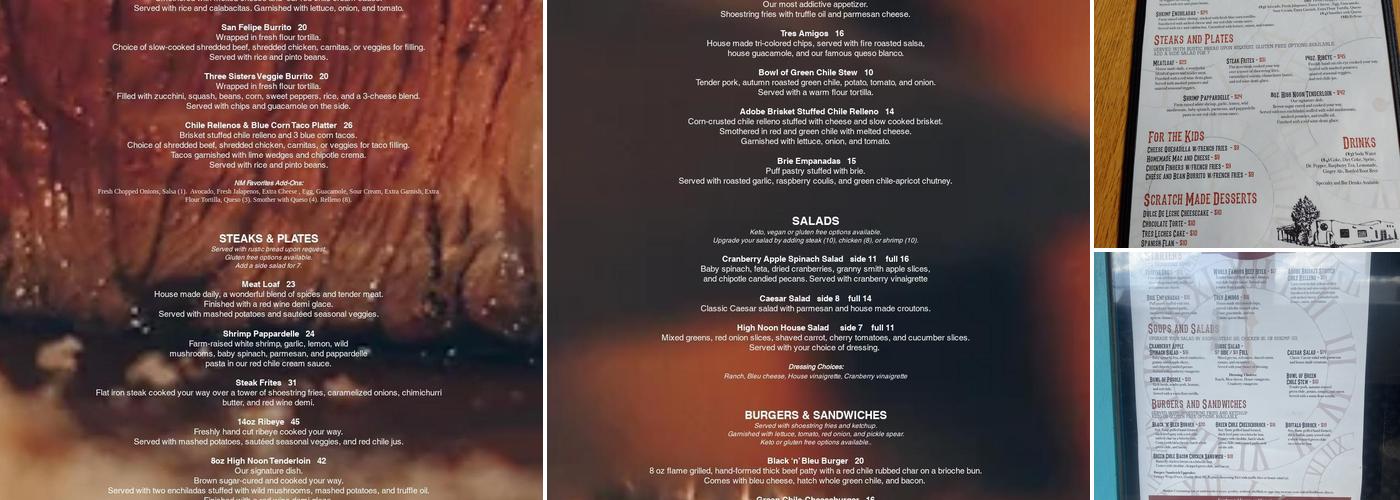 High Noon Restaurant & Saloon Menu