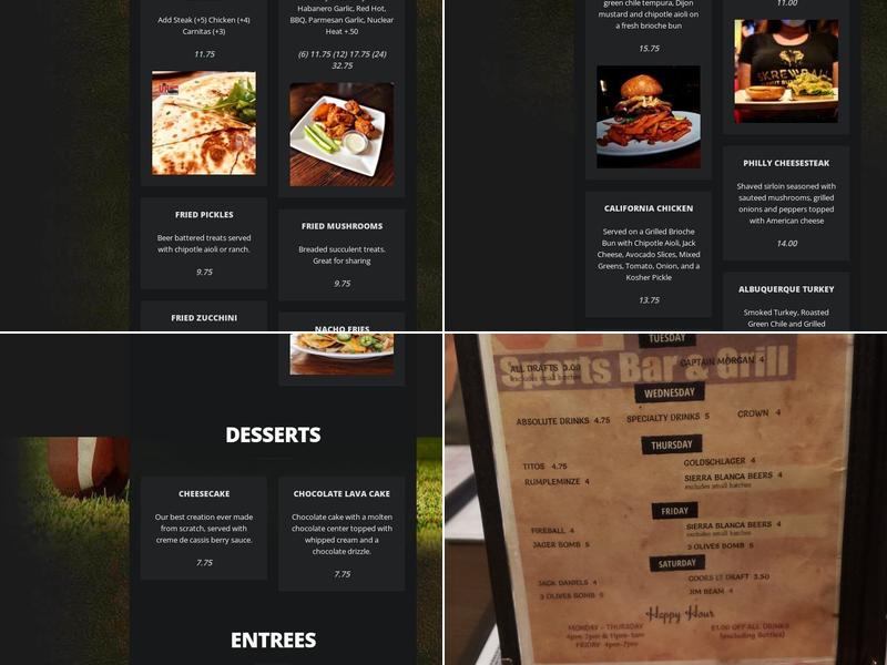 Uptown Sports Bar Menu