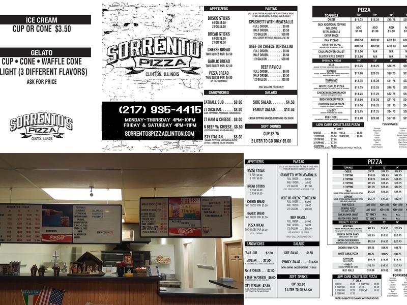 Sorrento's Pizza Menu