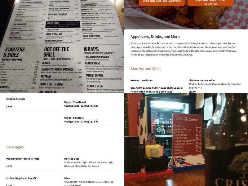 Lews Restaurant SW Roanoke Menu