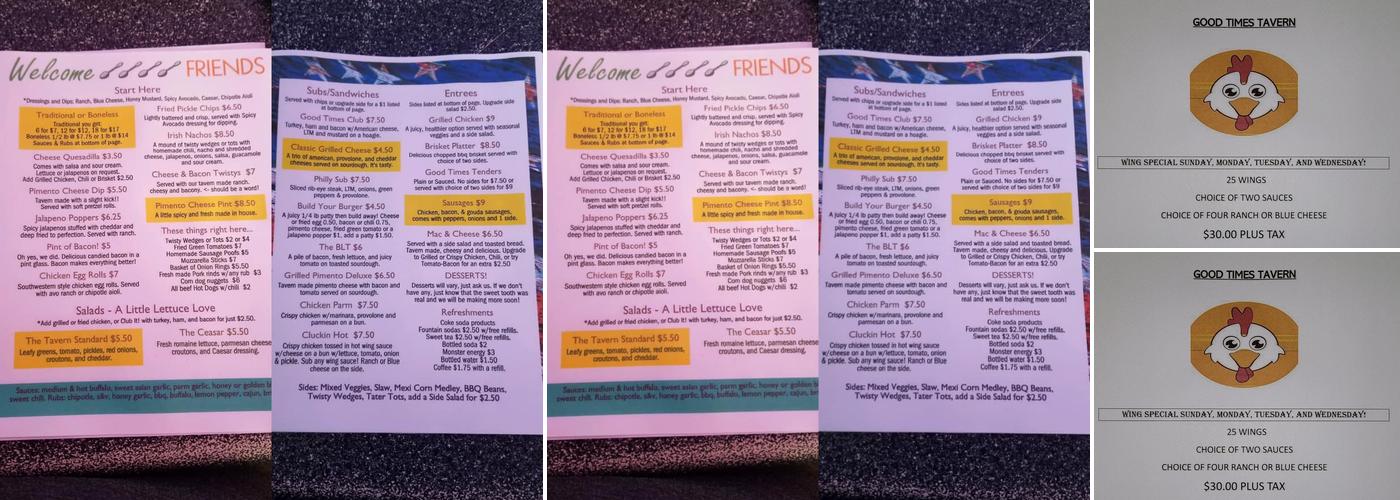 Good Times Tavern Menu