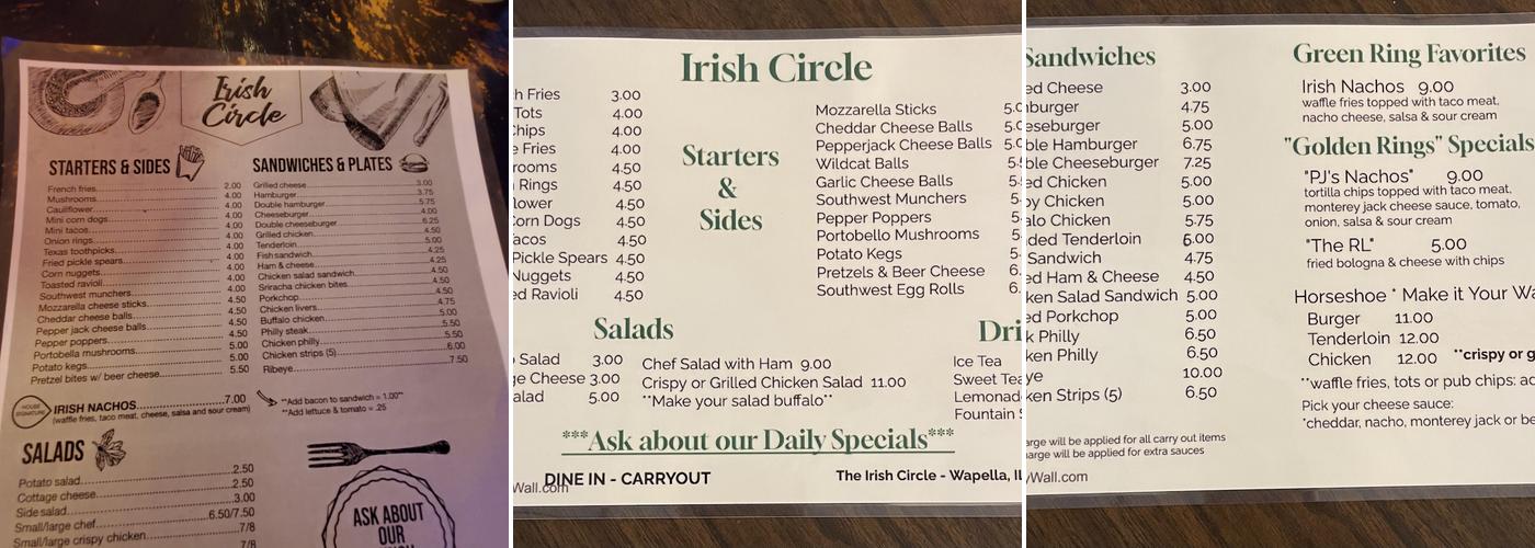 Irish Circle Menu