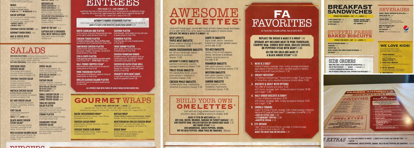 Famous Anthony's Vinton Menu