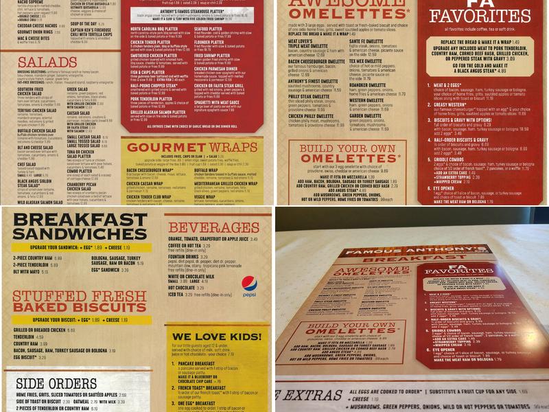 Famous Anthony's Vinton Menu