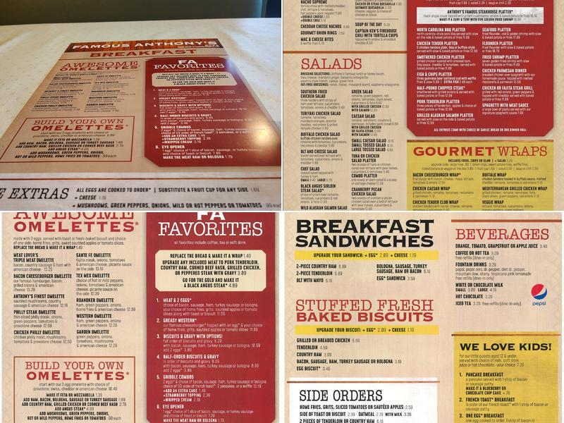Famous Anthony's Vinton Menu