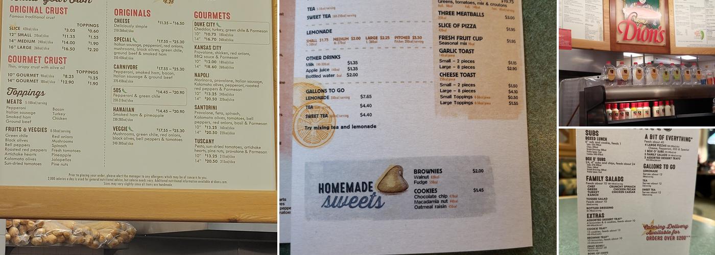 Dion's Pizza Menu