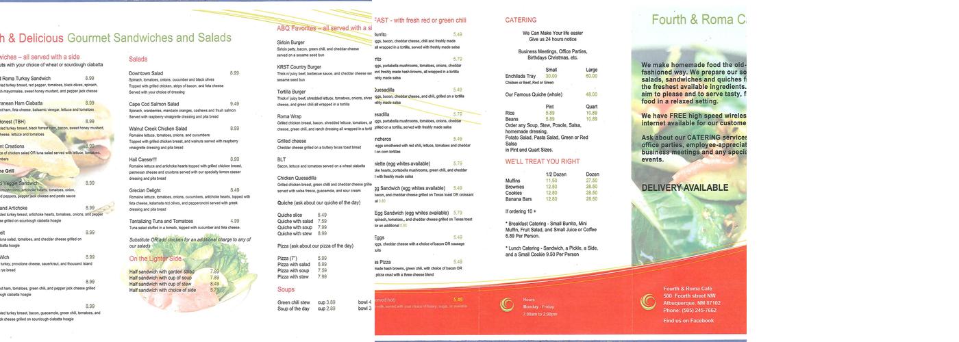 Fourth & Roma Cafe Menu