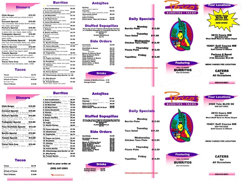 Perico's Tacos & Burritos Menu