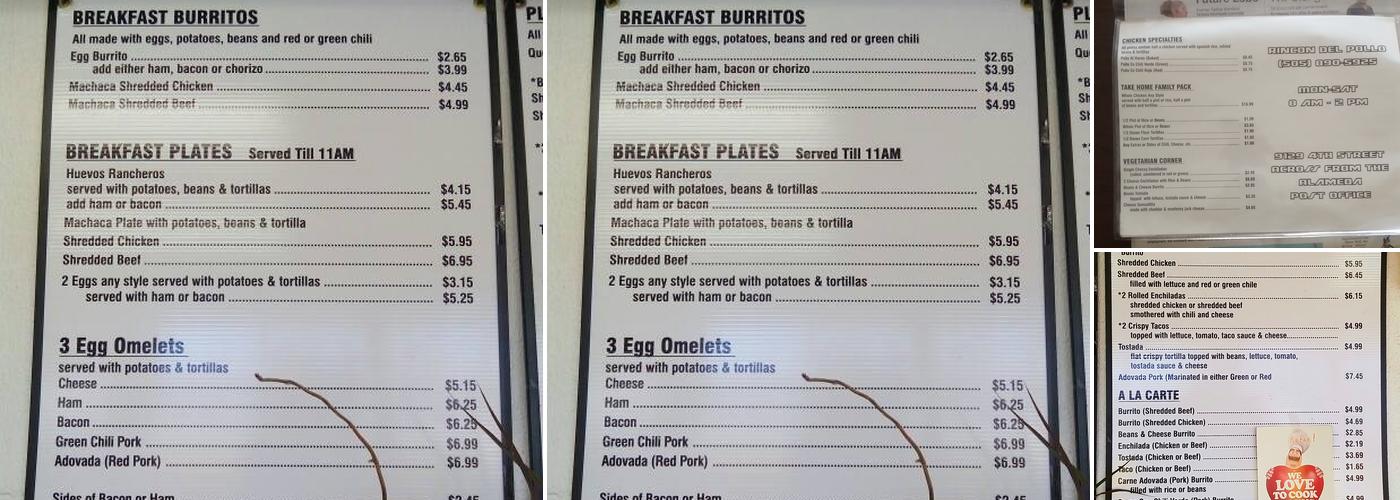 Rincon Del Pollo Menu