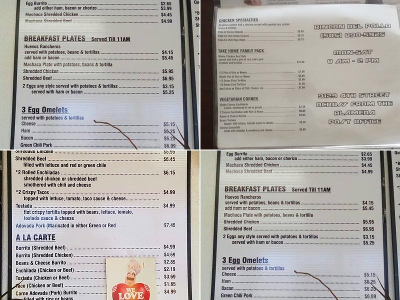 Rincon Del Pollo Menu