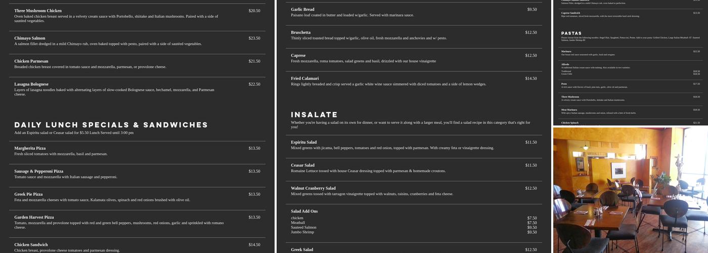 Pizzeria Espiritu Menu
