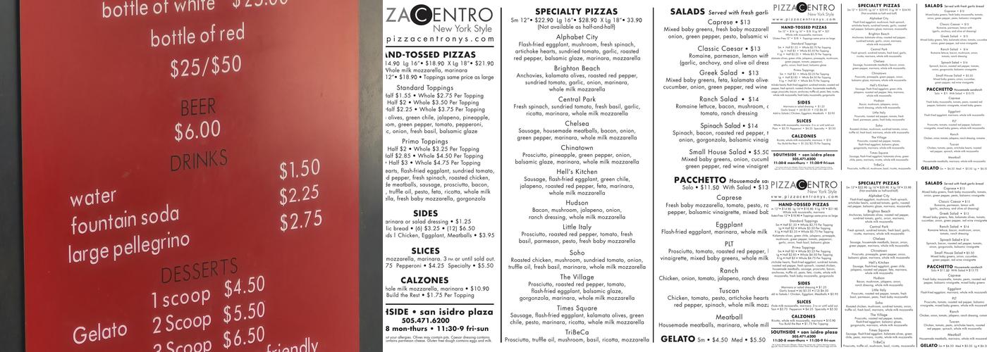 Pizza Centro Menu