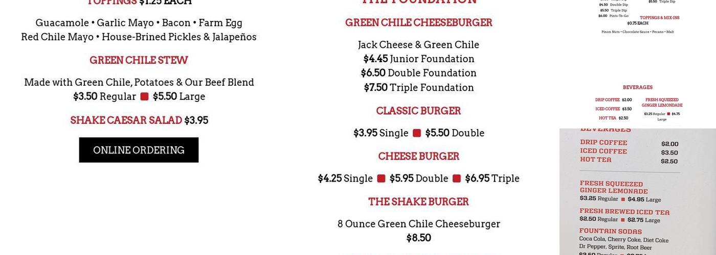 Shake Foundation Menu