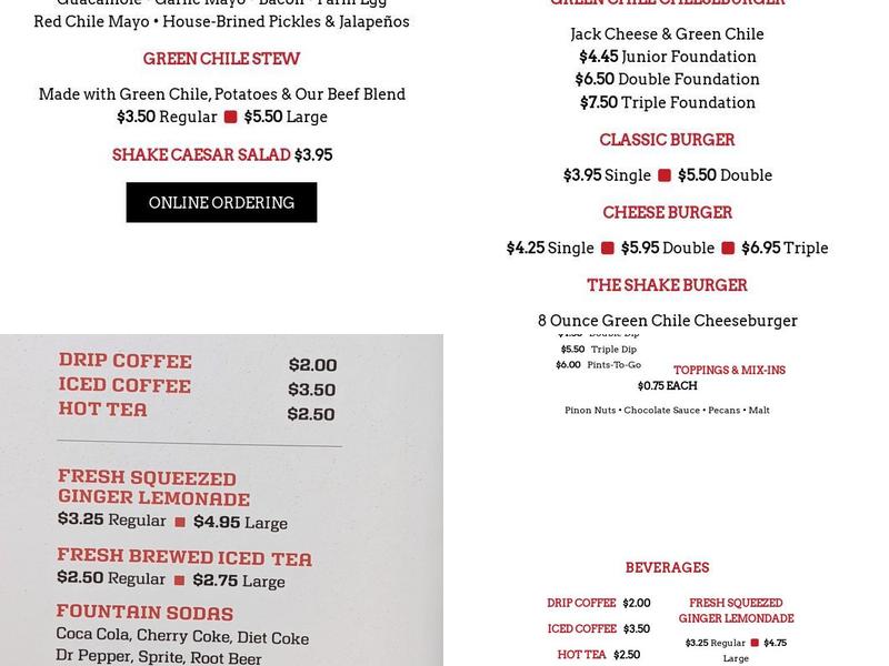 Shake Foundation Menu