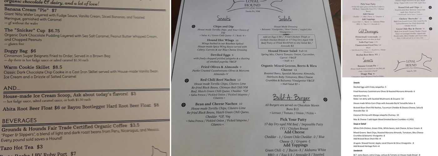 Loyal Hound Pub Menu