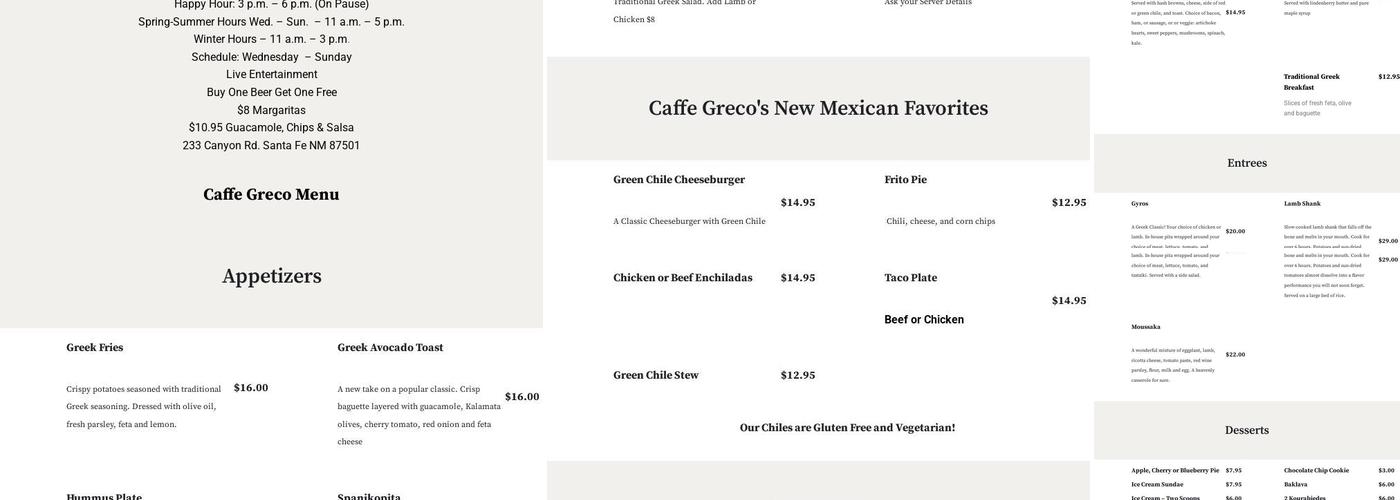 Caffe Greco Menu
