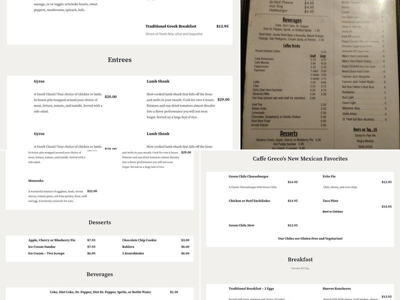 Caffe Greco Menu