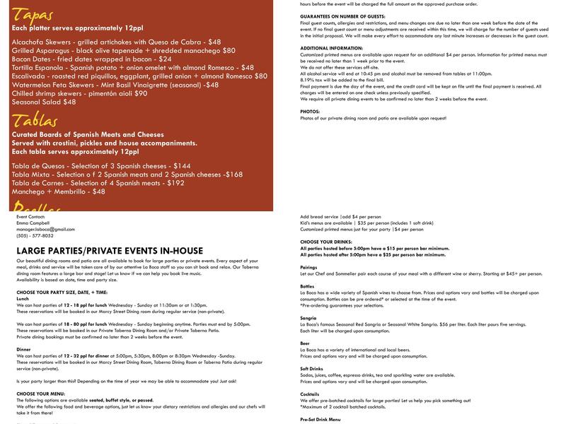 La Boca Menu