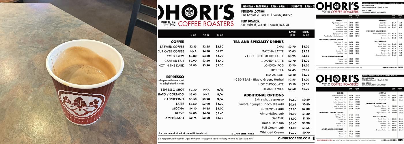 Ohori's Coffee Roasters, Luna Location Menu