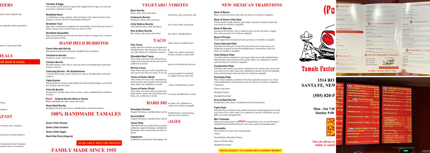Posa's Tamale Factory & Restaurant Menu