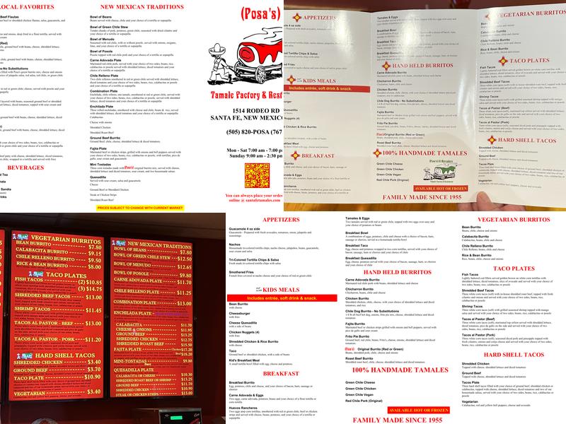 Posa's Tamale Factory & Restaurant Menu
