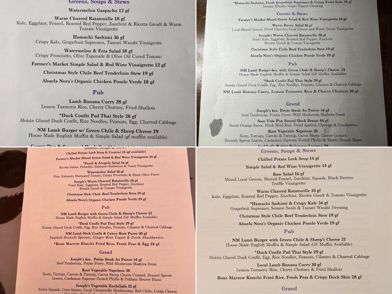 Joseph's Culinary Pub Menu