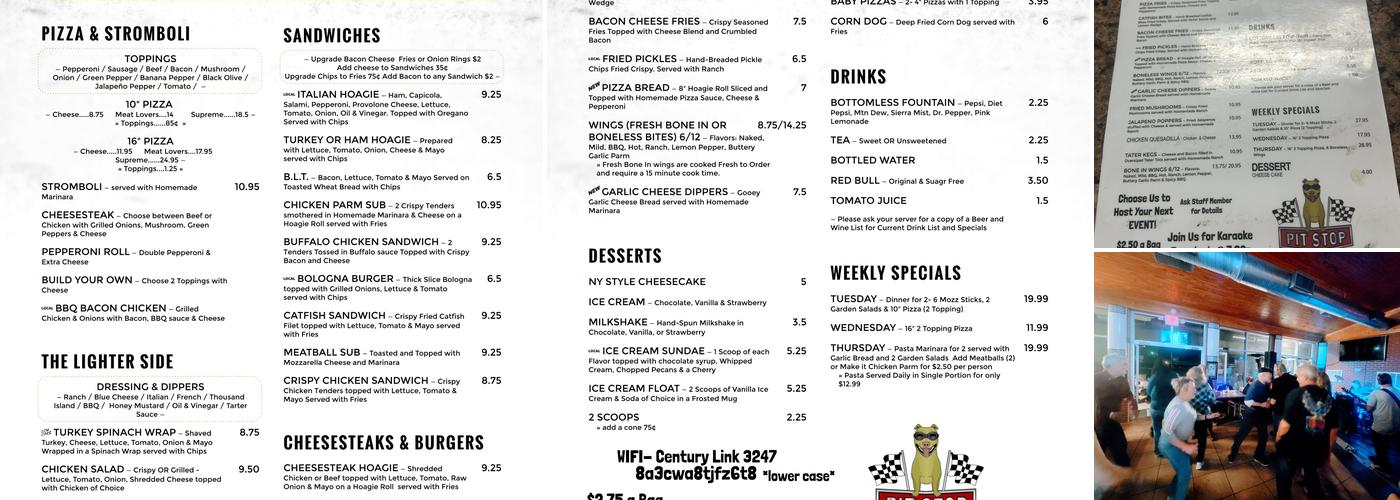 Pit Stop Pizza & Pub Menu