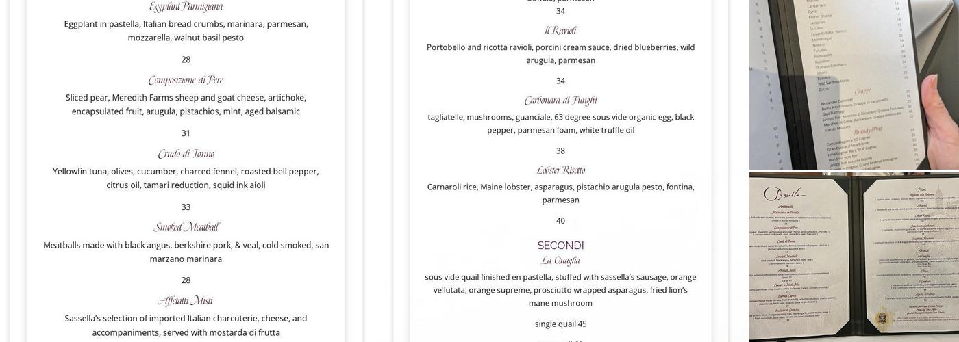 Sassella Restaurant Menu