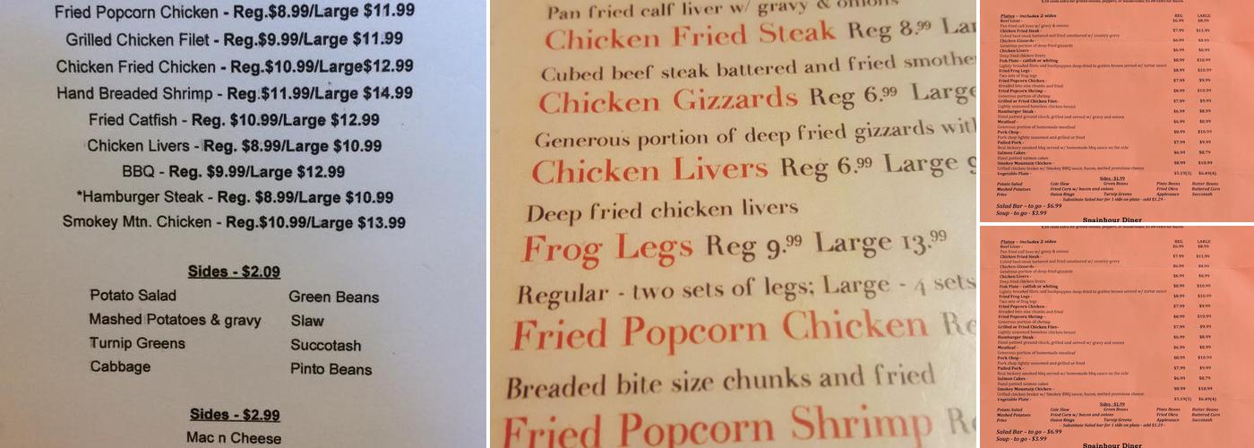 Spainhour Diner Menu