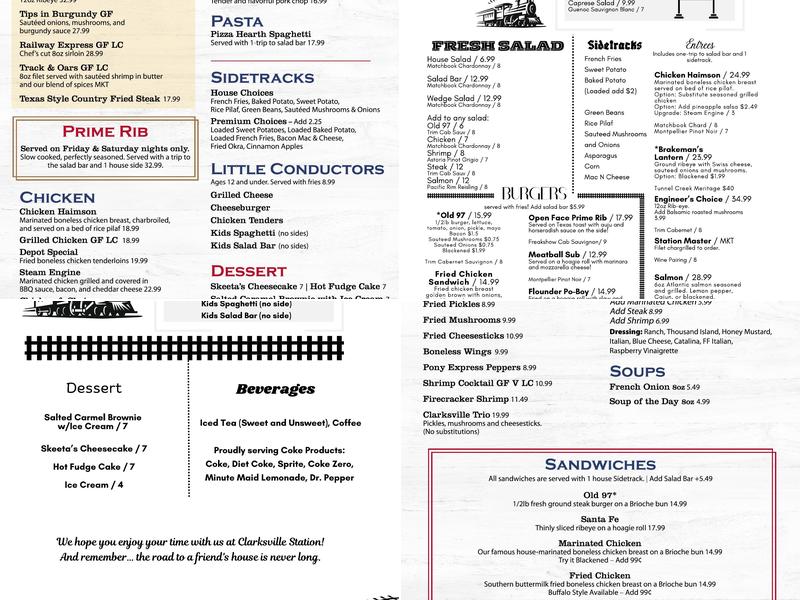 Clarksville Station Menu