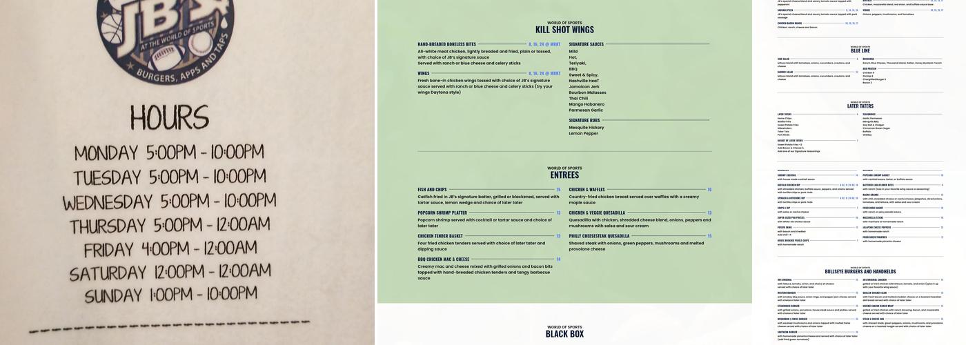 JB's Axe and Tap House Menu