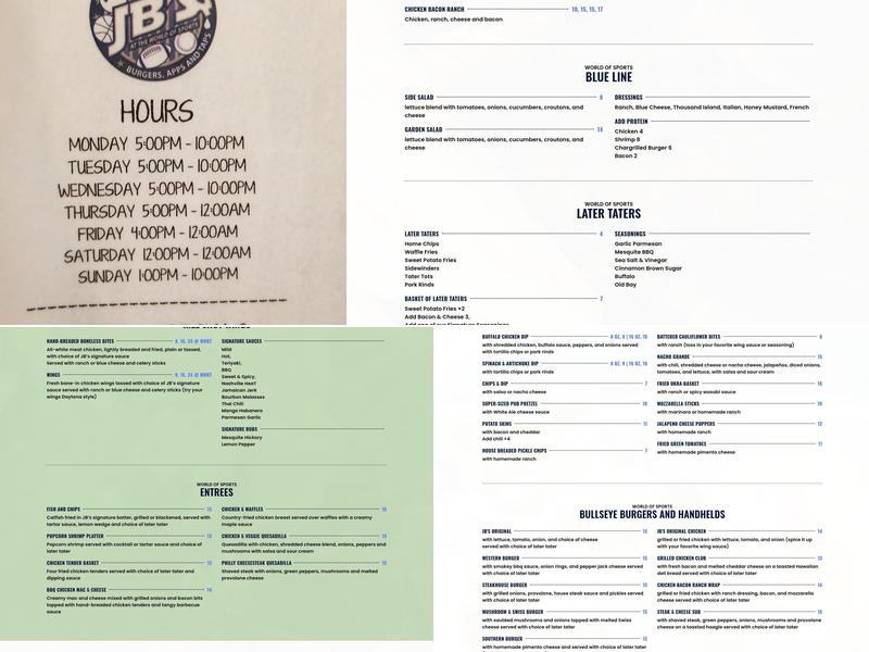 JB's Axe and Tap House Menu