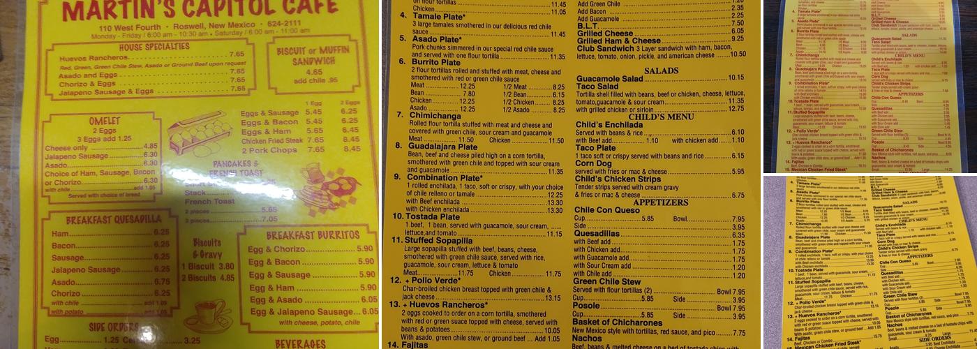 Martin's Capitol Cafe Menu