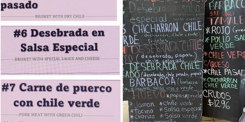 El Metate Tortilleria Menu