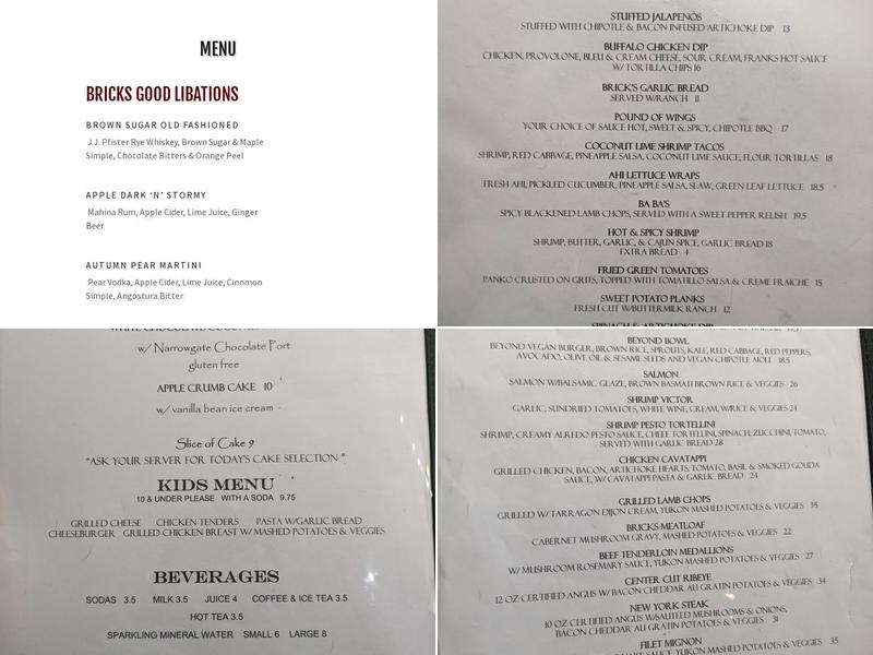 Bricks Eats & Drinks Menu