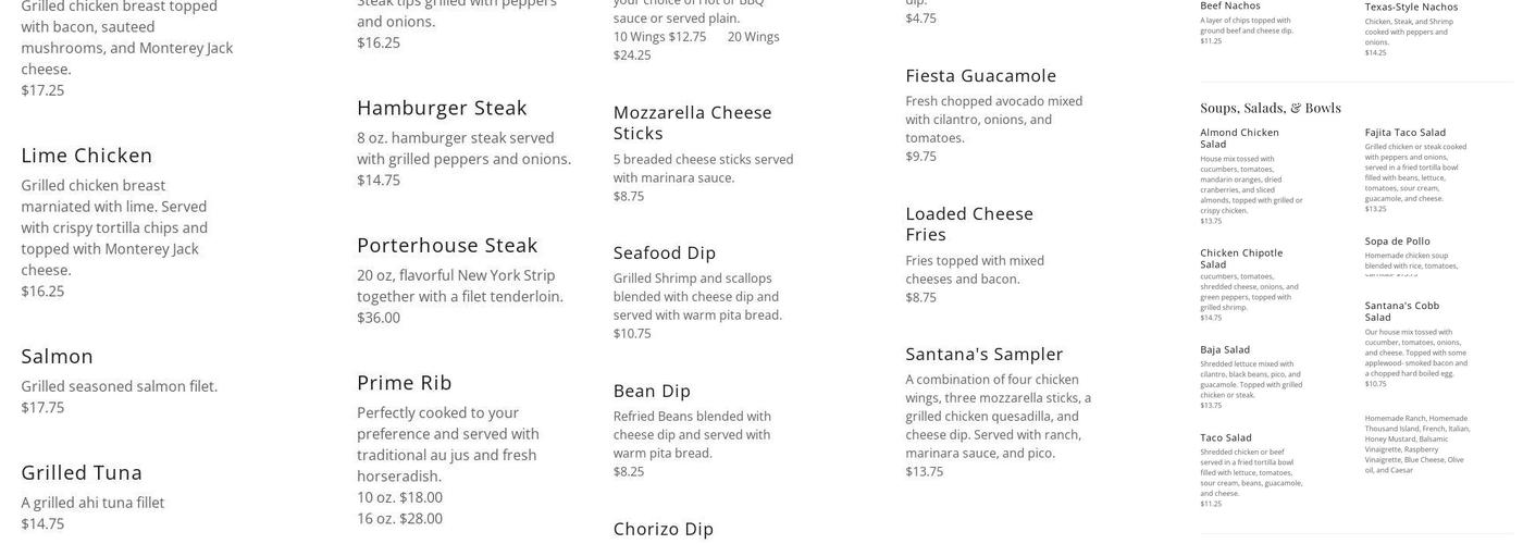 Santana's Menu