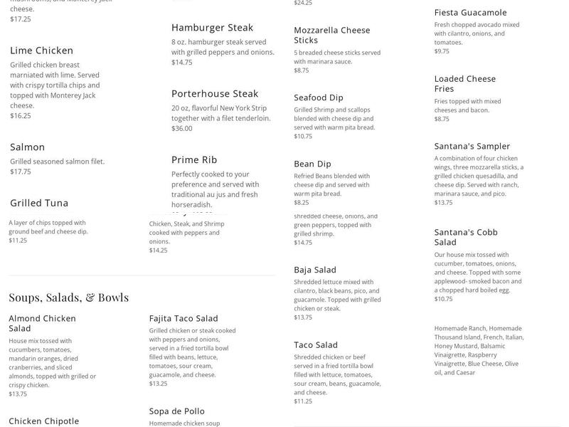 Santana's Menu