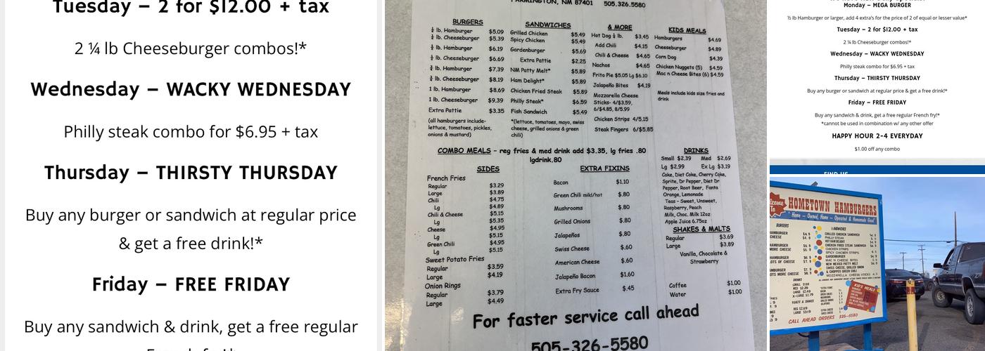 Hometown Hamburgers Menu