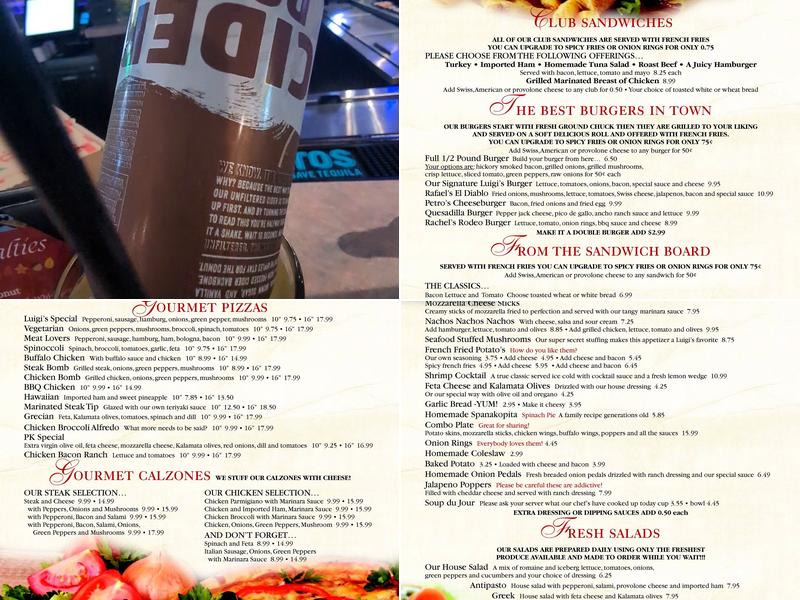 Luigi's Pizza Bar & Grill Menu